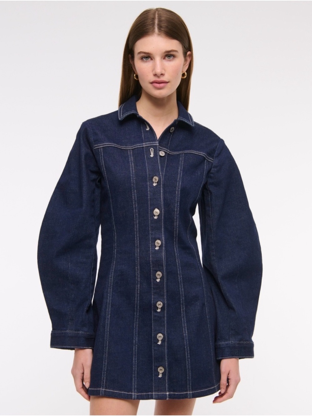 Abercrombie NWT Denim Button-Front Mini Dress in Dark Blue